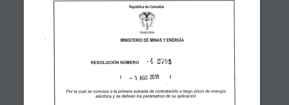 RESOLUCIÓN 40795 MINMINAS – SUBASTA DE ENERGÍA